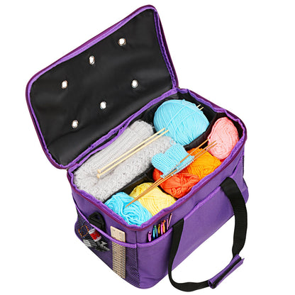Crochet Bag for Beginners, High Capacity Yarn Totes Organizer with Inner Divider Portable for Crochet Hooks, Knitting Needles, Project and Supplies, Purple