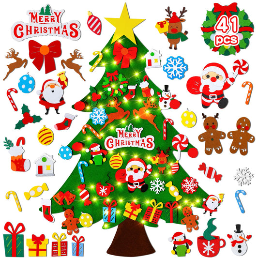 DIY Felt Christmas Tree Set 3.2Ft with 41 Ornaments for Kids Toddlers Home Wall Hanging Felt Christmas Craft Kits Xmas Decoration Party Supplies