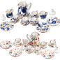 2 Set 1:12 Dollhouse Miniature Porcelain Tea Cup 30 Pieces Mini Flowers Pattern with Golden Trim Teapot Cup Plate Dollhouse Kitchen Accessories (Charming Style)
