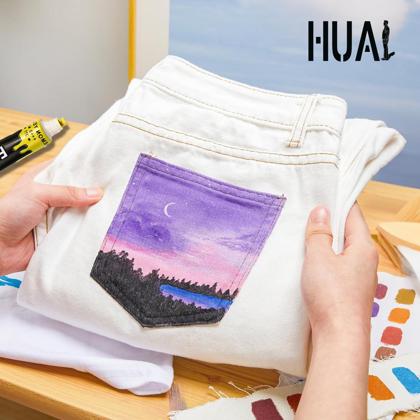 Fabric Paint Set for Clothes with 6 Brushes, 1 Palette, 12 Colors (12ml, 0.4oz) - Permanent Textile Paint Puffy Paint Kit for Shoes, Canvas - Non-Toxic Slick Painting Set for Adults, Beginner & Artists