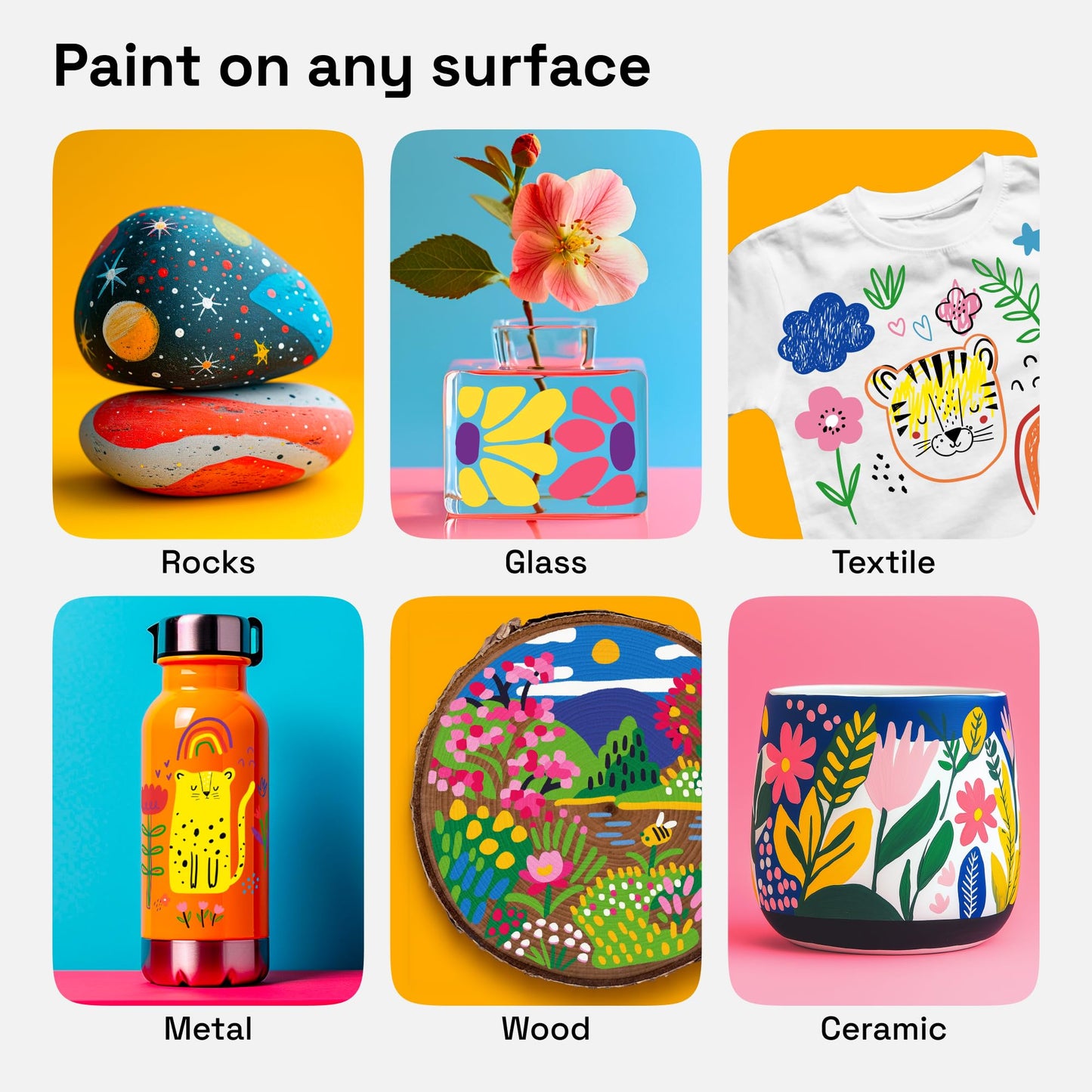 24 Dual Tip Acrylic Paint Markers, Acrylic Paint Pens, Fabric Markers for Textile, Rock, Glass, Wood, Paper, Ceramic, Canvas DIY Art Supplies Kit for Kids and Adults (Dual Tip Dot + Fine, 24)