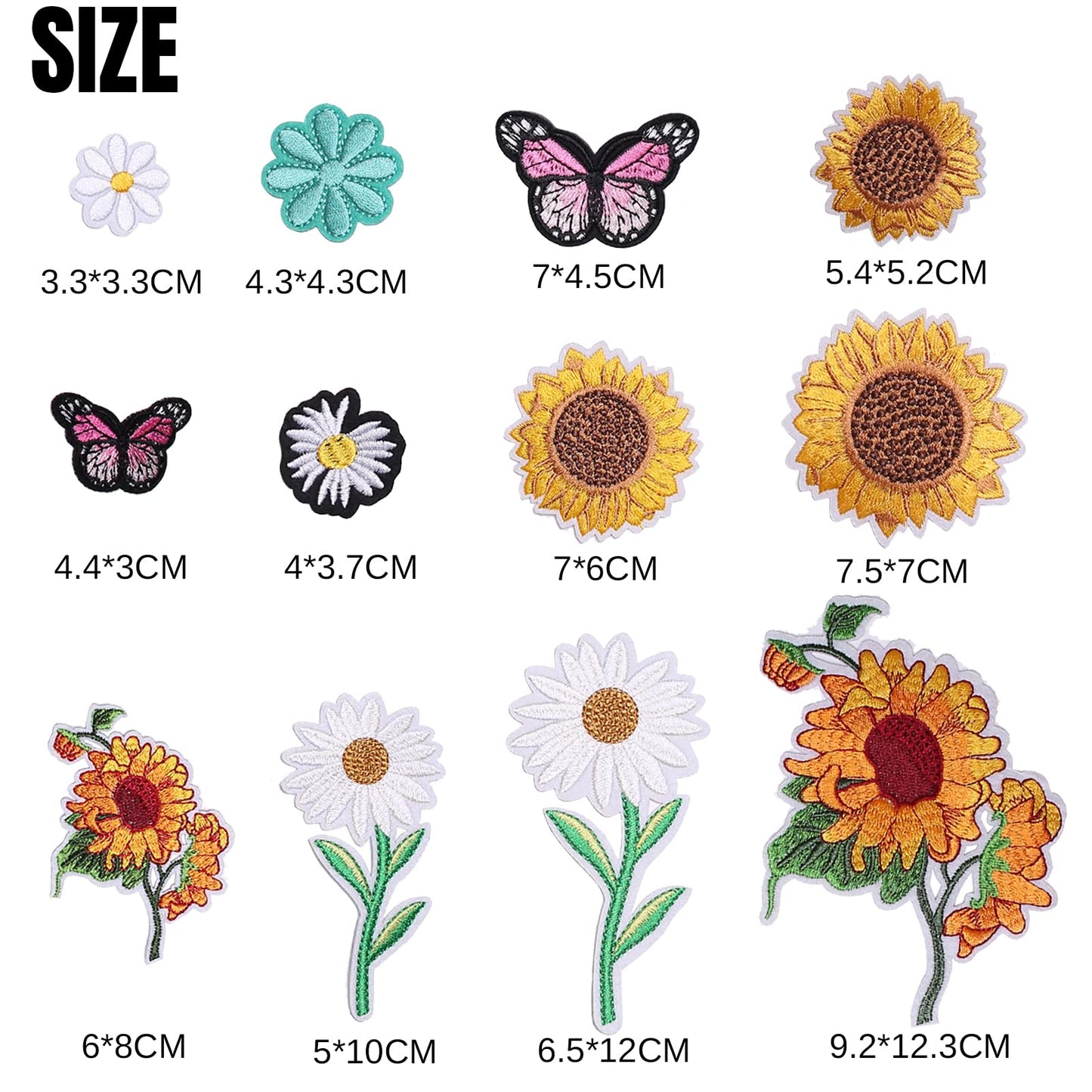 35 Pieces Embroidered Iron on Patch, Sunflowers Butterfly Daisy Flower Iron on Patches Set, Sew On/Iron on Patch Applique for Clothes, Dress, Hat, Jeans, DIY Accessories