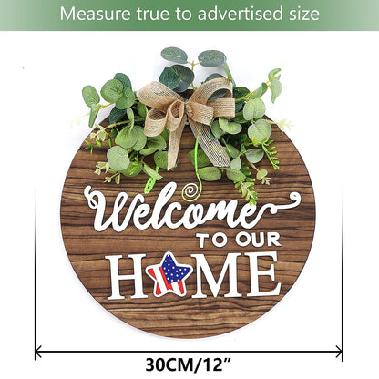 Seasonal Welcome Sign Front Door Decoration, Rustic Round Wood Wreaths Wall Hanging Outdoor, Farmhouse, Porch, for Spring Summer Fall All Seasons Holiday Halloween Christmas.
