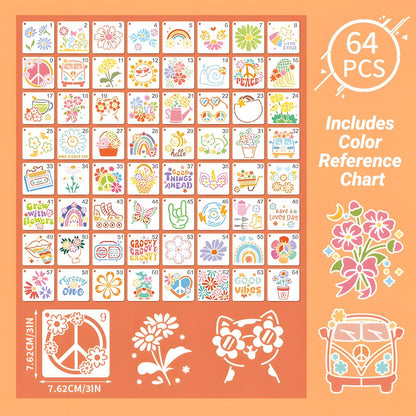 Stencils for Painting, Hippie Style Stencils for Crafts Reusable, 3 Inch Plastic Stencils for Painting on Wood Wall Canvas Fabric, Small Stencils for DIY Project & Home Decor