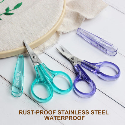 Sharpest & Precise Stainless Steel Curved Straight Thread Yarn Fabric Cutting Scissor with Safety Cap & TSA Complied Ideal for Embroidery Quilting Sewing Knitting Crafting Cross Stitch Crochet