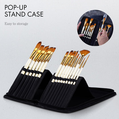 18 Piece Paint Brush Set, ARTIFY 15 Acrylic Paint Brushes, Palette Knife, and 2 Sponges, Professional Artist Paint Brushes for Acrylics, Watercolors, Gouache, Canvas, and Face Painting, Pearl White