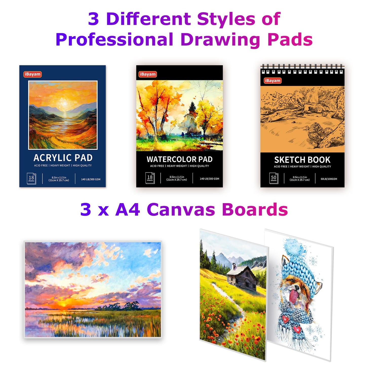 Art Supplies, iBayam 195 Pack Art Set Drawing Kit for Kids Teens Girls Boys Adult, Arts and Crafts Painting Kit, Art Kits Paint Set with Acrylic Pad, Sketchbooks, Watercolor Pad, Canvases, Gift Box