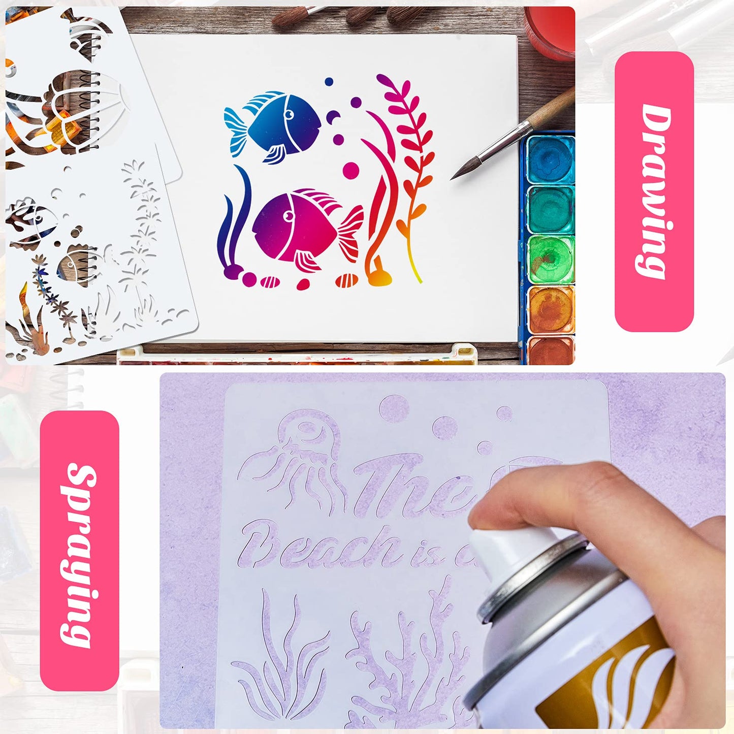 30 Pieces Sea Ocean Creatures Stencils 5 x 5 Inch Ocean Templates for Painting Sea Animal DIY Pattern Templates Mermaid Stencils on Wood for Scrapbooking Drawing Tracing Furniture Wall Crafts