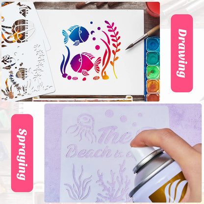 30 Pieces Sea Ocean Creatures Stencils 5 x 5 Inch Ocean Templates for Painting Sea Animal DIY Pattern Templates Mermaid Stencils on Wood for Scrapbooking Drawing Tracing Furniture Wall Crafts
