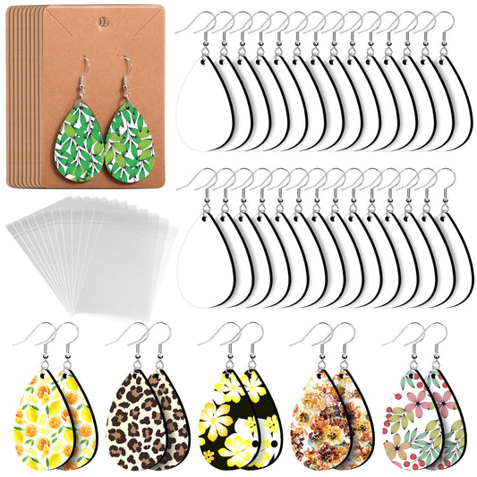 50pcs Sublimation Blanks Products - Sublimation Earring Blanks with Earring Hooks and Jump Rings for Halloween Christmas Women Girls DIY Earring Project Sublimation Accessories