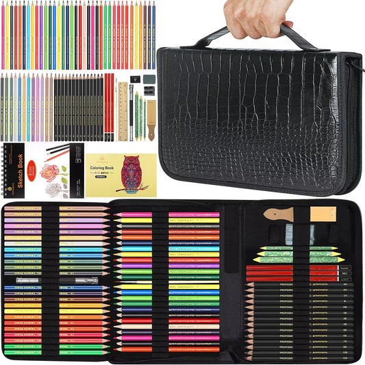 Drawing Kit, 78pcs Sketch Color Metallic Colored Watercolor Graphite Pencil, 5.8x8.5 Sketchbook, 5.4x8 Coloring Book, for Sketching Drawing, Perfect Art Draw Set Gift for Artist Beginner