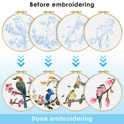 4 Sets Embroidery Kit for Beginners,Hummingbird and Flower Cross Stitch Set for Include Embroidery Cloth Hoops Threads for Craft Lover Hand Stitch (Flowers and Birds)