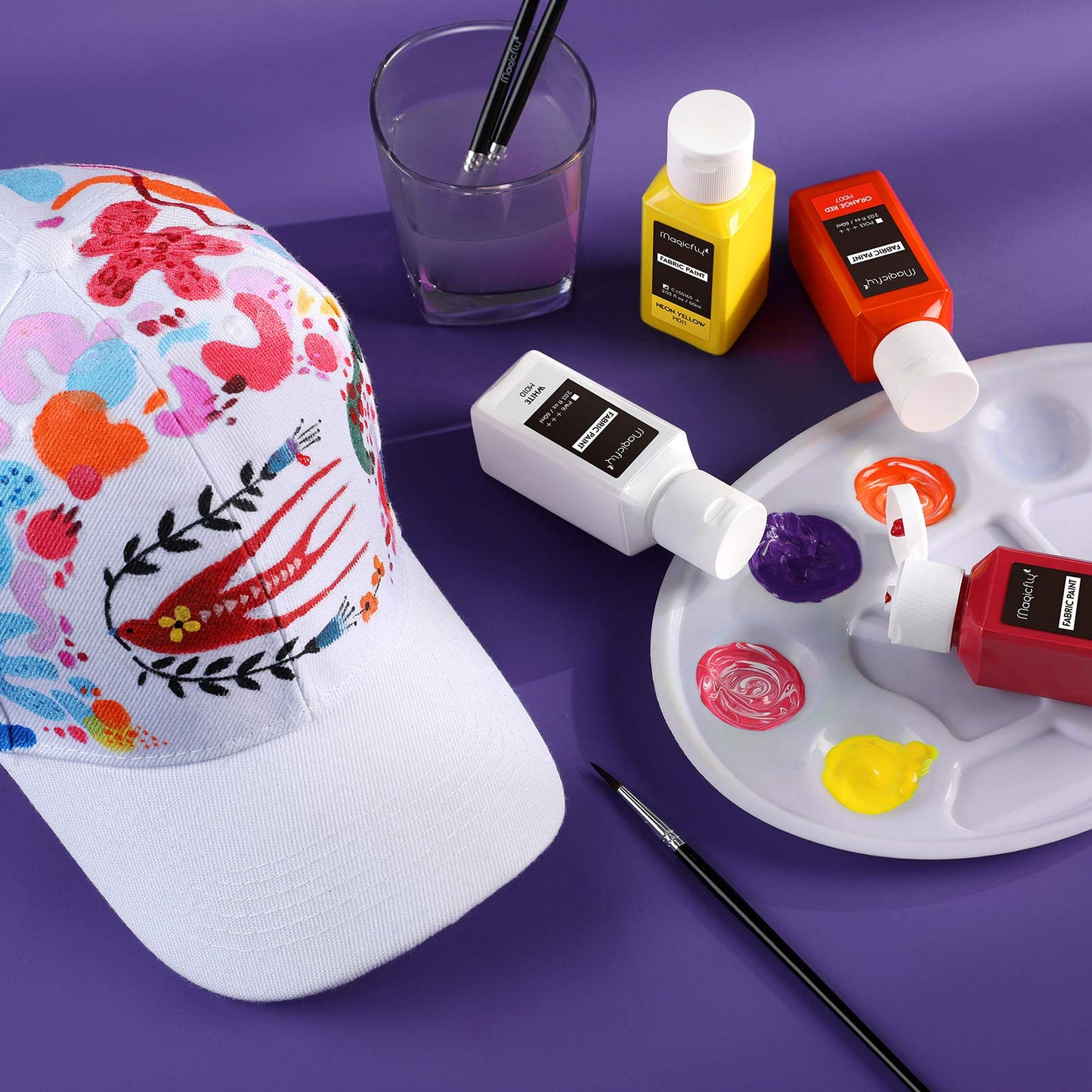 Permanent Soft Fabric Paint Set for Clothes 14 Colors 60ML Textile T-Shirt Paints, No Heating Needed & Washable Fabric Paints for Crafts, Canvas, T-Shirts, Jeans, Bags, with 3 Brushes