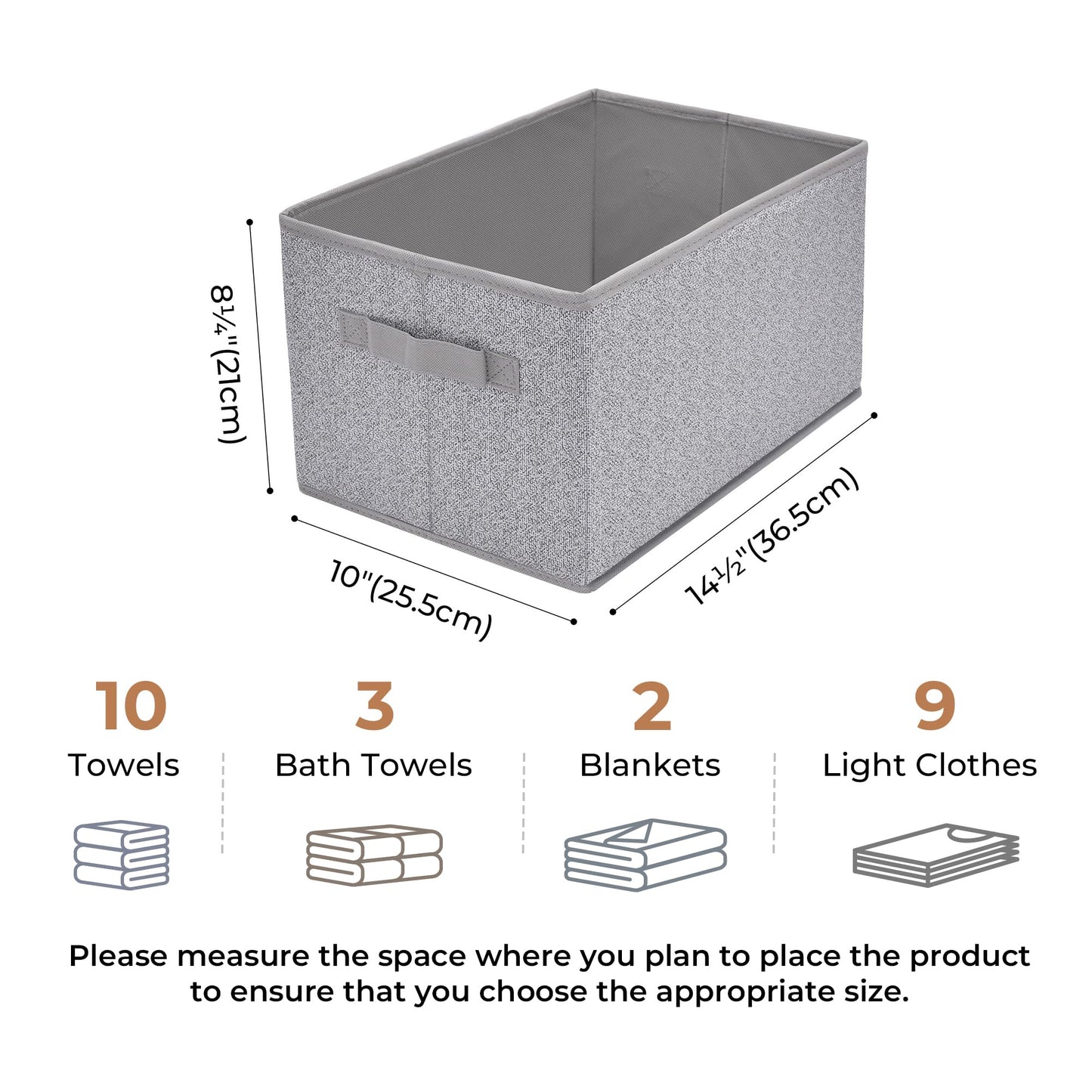 Storage Baskets for Shelves, Fabric Storage Bins with Handles, Collapsible Storage Boxes, Closet Storage Bins, Organizers and Storage, Gray, Large, 3-Pack