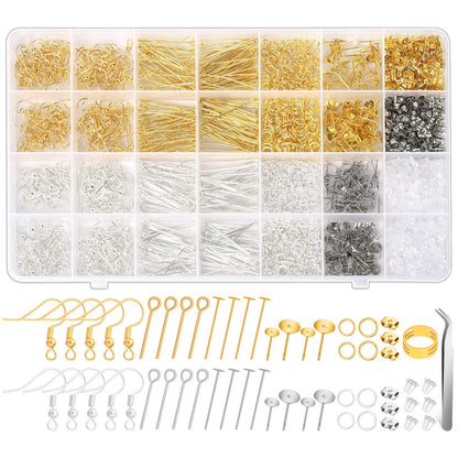 2000Pcs Earring Making Supplies Kit - Hypoallergenic, Includes Hooks, Findings, Posts, Backs, Pins, Jump Rings for Jewelry Making