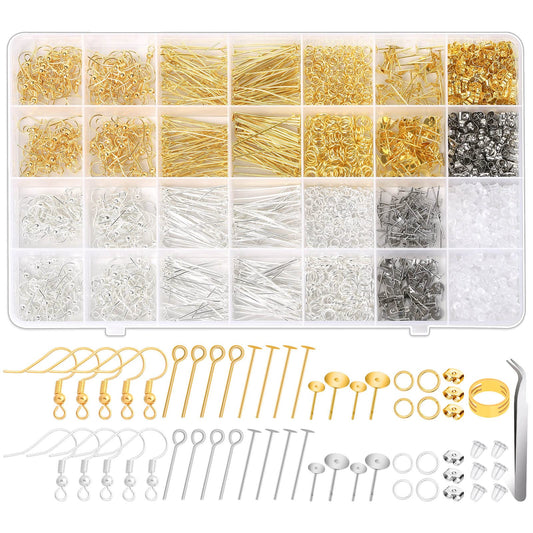2000Pcs Earring Making Supplies Kit - Hypoallergenic, Includes Hooks, Findings, Posts, Backs, Pins, Jump Rings for Jewelry Making