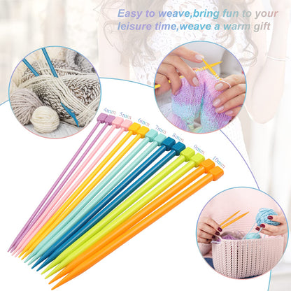 14PCS Plastic Knitting Needles for Beginner and Kids, 10 inch Long Straight Knitting Needles Single Pointed Needles Colorful Knit Needle Set Knitting Kit DIY Craft Yarn Weaving Tool,4mm to 10mm