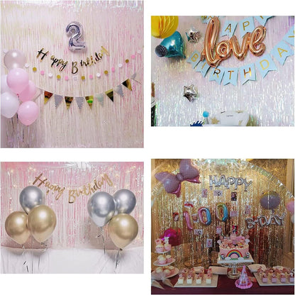 Party Decorations Iridescent Foil Fringe Backdrops - 2 Pack 3.2 x 6.5 ft Holographic Tinsel Photo Booths Pros Streamer Curtains for Easter Girl Birthdays Engagement Unicorn Parties - Clear