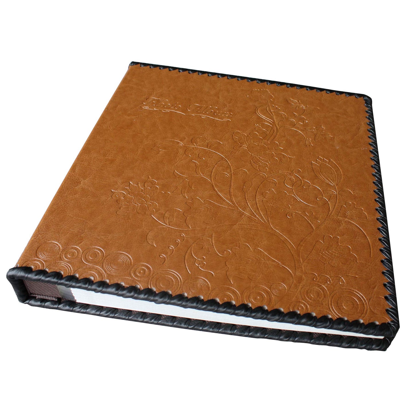 Photo Album Book, Family Album Self Adhesive Scrapbook, Leather Cover, Holds 3x5, 4x6, 5x7, 6x8, 8x10 Photos (Brown)