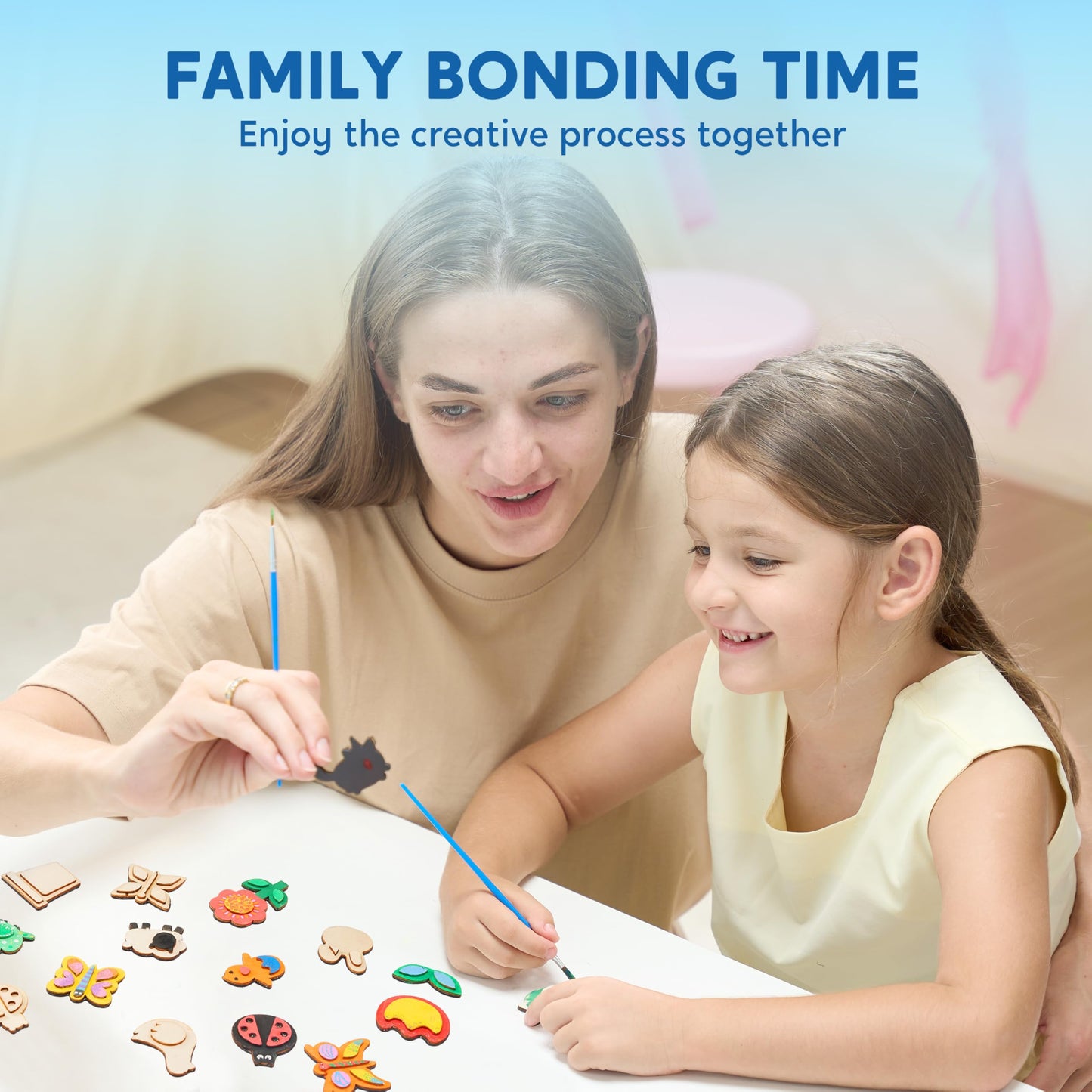 12 Wooden Magnet Creativity Arts & Crafts Painting Kit for Kids, Decorate Your Own Painting Gift for Easter Basket Stuffers, Birthday Parties and Family Crafts, Party Favors for Boys Girls