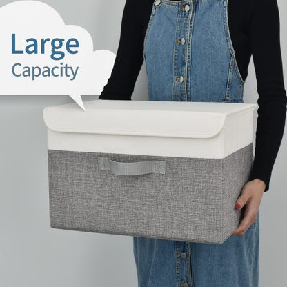 SAYS Fabric Storage Boxes, Keepsake Box, Large Storage Bins with Lids, Closet Organizers, Toy Organizer, Storage Baskets for Shelves, White/Gray, 2-Pack