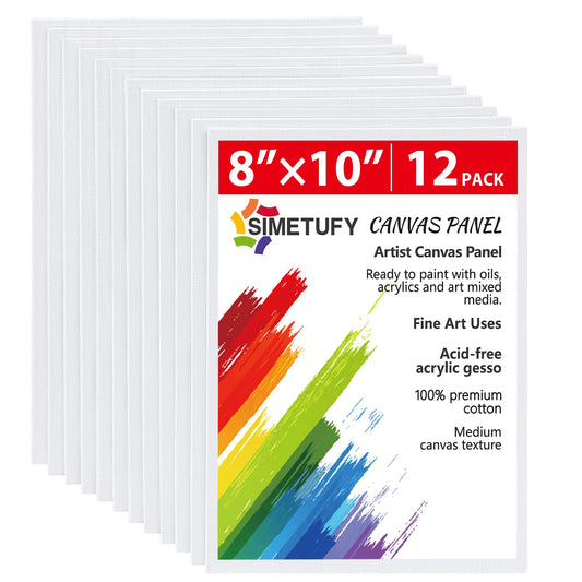 12 Pack 8x10 Canvas Boards for Painting, Blank Flat Canvas Panels Art Painting Supplies - Gesso Primed 100% Cotton for Acrylic Oil Watercolor Tempera Paint