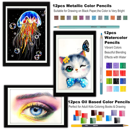 76pc Art Supply Set - Sketching & Drawing Kit with Tutorial Book, Sketchbook & Paper - Pencils, Pastels, Watercolors for Beginner Artists