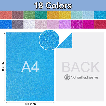 36 Sheets Glitter Cardstock Paper, Sparkly Paper A4 Premium Craft Cardstock, 18 Colors, 250GSM