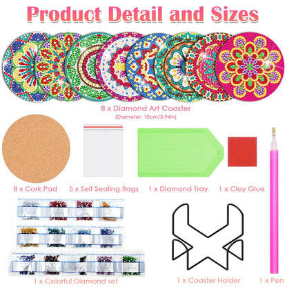 8 Pieces Diamond Art Painting Coasters Kit with Holder, Diamond Art Coasters, Arts and Crafts for Adults, Small Diamond Craft Kits for Beginners