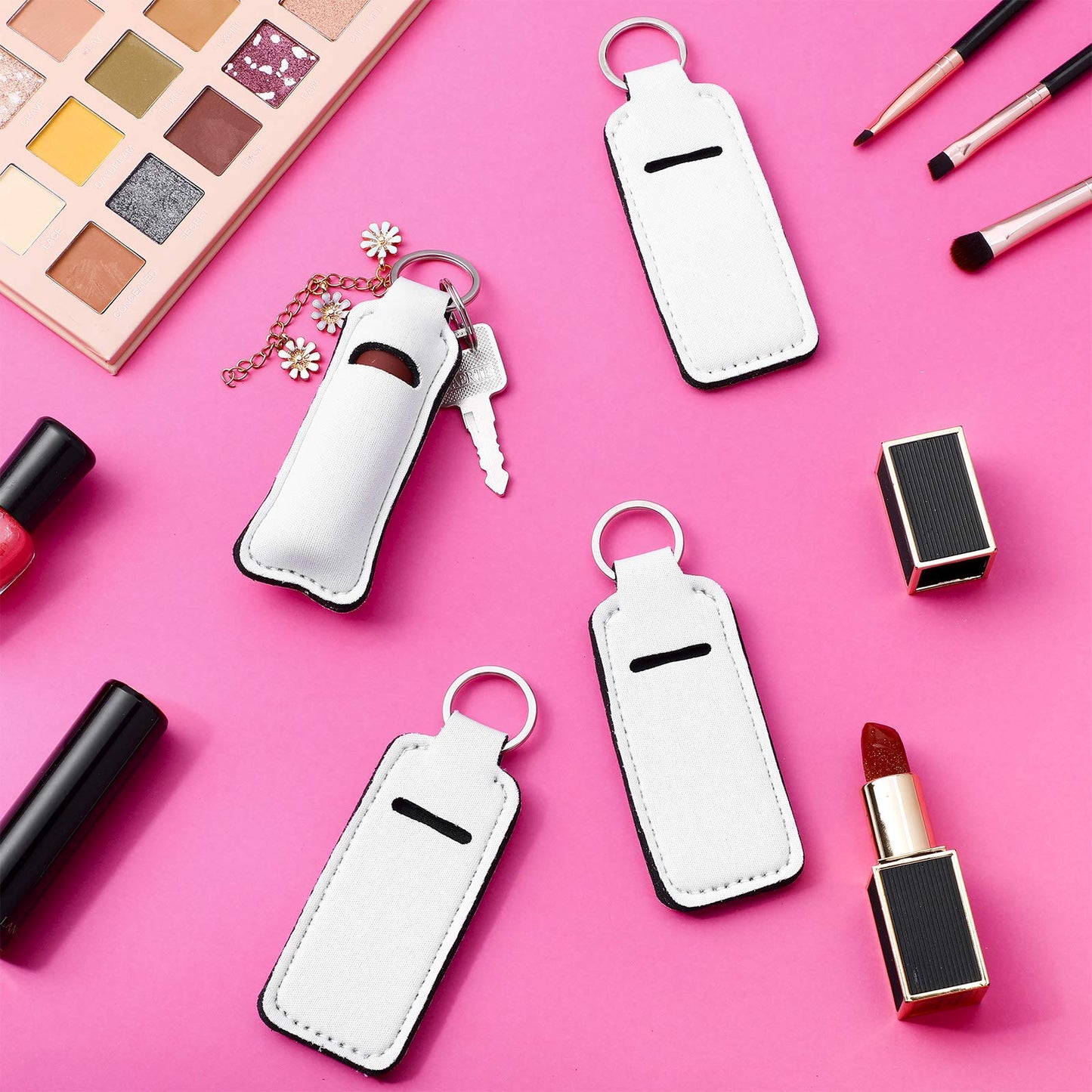 20 PCs Sublimation Lipstick Holder Keychain Bulk Blank Lipstick Neoprene Clip-on Sleeve Travel Key Ring Holder