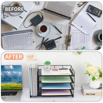 Desk Organizers and Accessories, 4 Tier Paper Letter Tray File Organizer, Desktop Organizer for Office Supplies, Black