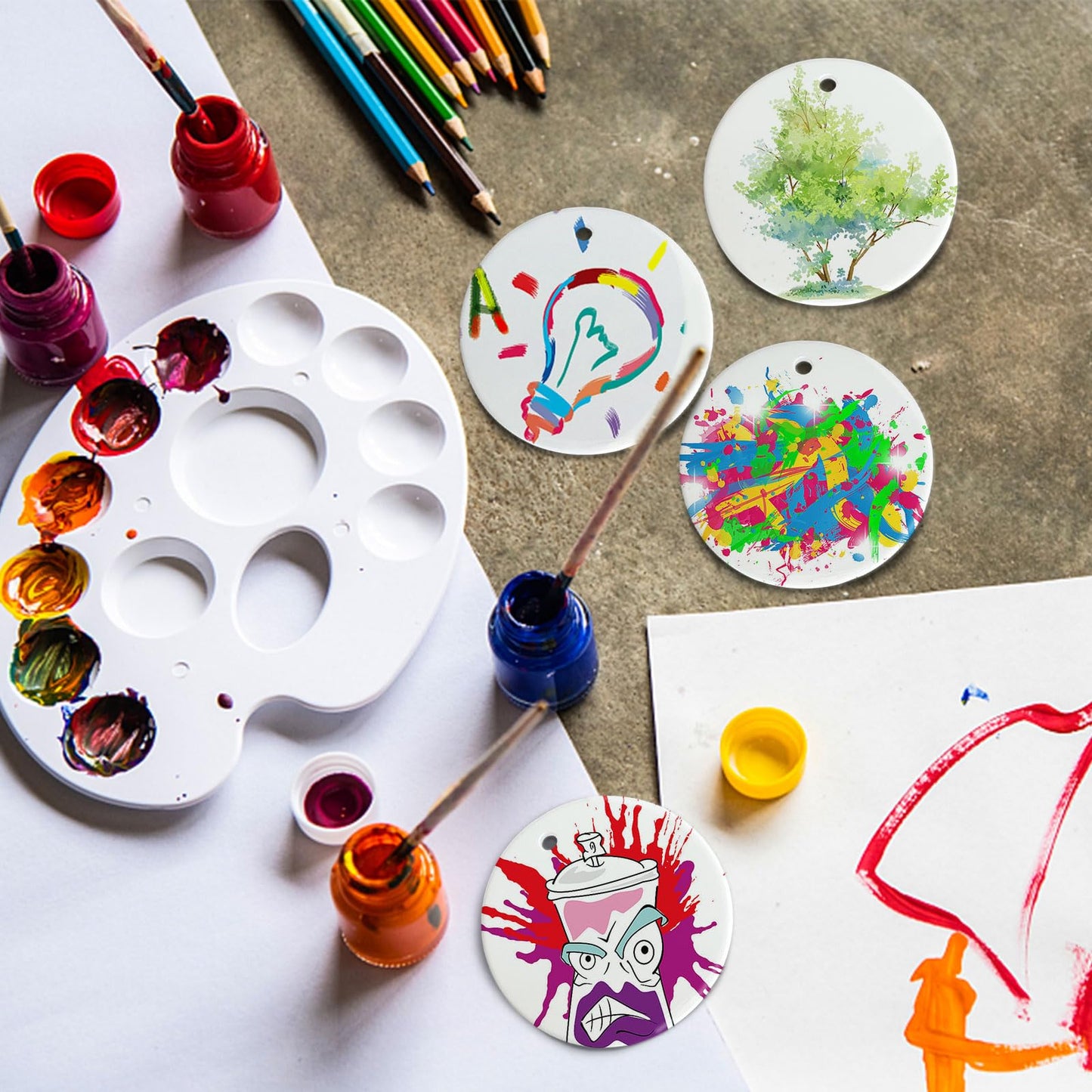 Sublimation Ceramic Ornaments - Bulk White Round Porcelain Ornament Blanks for Heat Press Printing - Personalized Xmas Tree Keepsake Crafts Gift