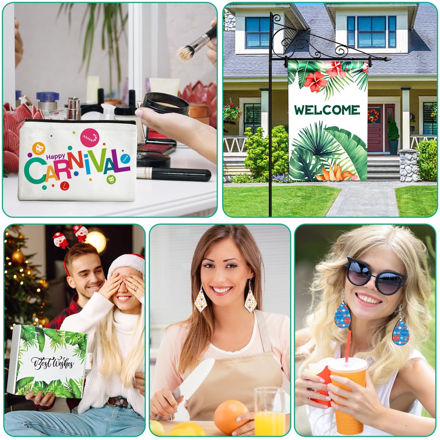 114Pcs Sublimation Blanks Products, Sublimation Blank Set Including DIY Blank Makeup Bag, Keychain, Earring, Pillow Cover, Mouse Pad, Coaster, Garden Flag for Sublimation Transfer Heat Press Craft