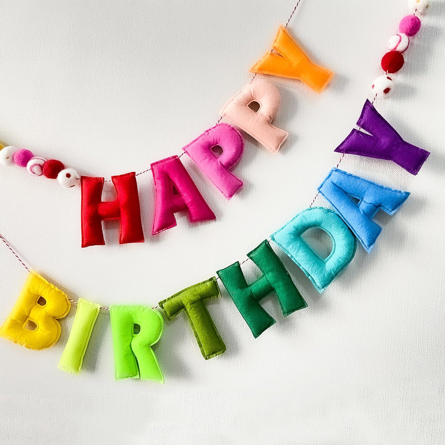 Pre-Strung Happy Birthday Banner - Felt Ball Garland - HAPPY BIRTHDAY Garland, Rainbow Birthday Decorations, Personalized Happy Birthday Sign for Birthday Decor, Party Decor, Photo Prop