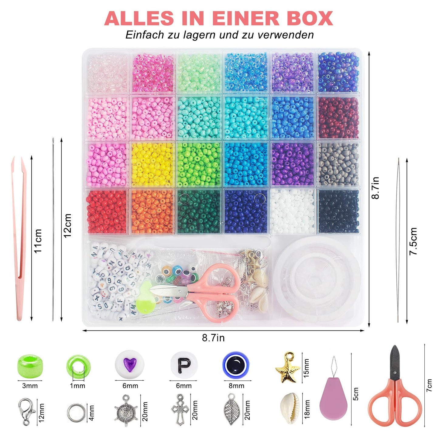 4mm Glass Seed Beads for Jewelry Bracelet Making Kit, Small Beads Friendship Bracelet Kit, Tiny Waist Beads with Letter Beads and Elastic String, DIY Art Craft Girls Gifts.