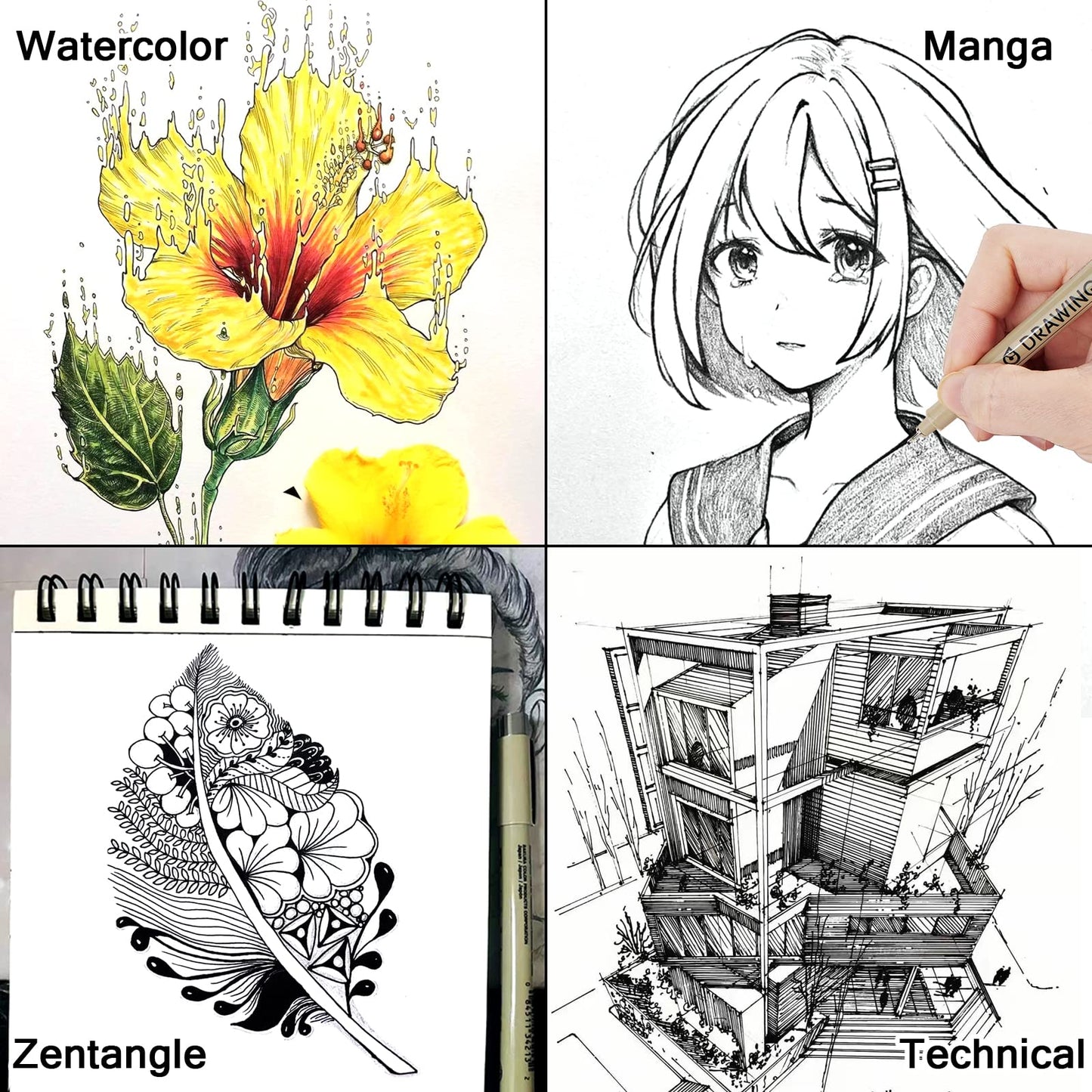 Micro Fineliner Drawing Art Pens: 12 Black Fine Line Waterproof Ink Set Artist Supplies Archival Inking Markers Liner Sketch Outline Anime Gifts Manga Sketching Watercolor Zentangle Kit Stuff