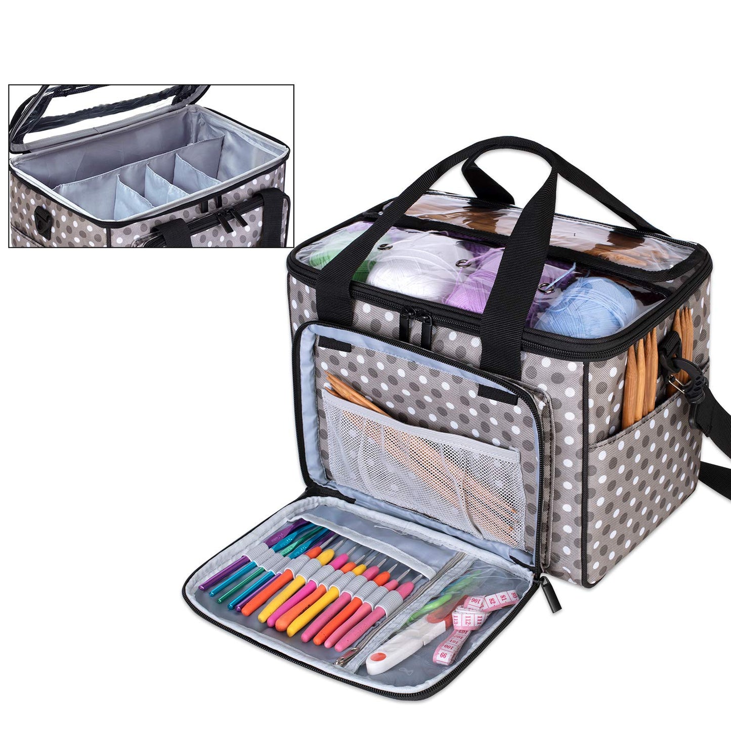 Knitting Bag, Yarn Storage Tote with Inner Divider for Yarn and Unfinished Project, High Capacity, Easy to Carry Crochet Hooks, Knitting Needles and Accessories-No Accessories Included