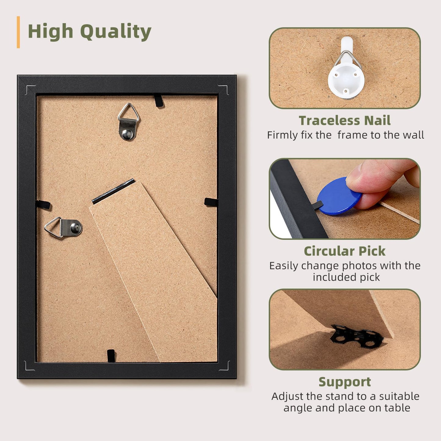 4x6 Picture Frame Set of 5, Black Frames Display Photo 3.5x5 with Mat or 4x6 without, Gallery Wall Frame Set, Wall or Tabletop Display (Black)