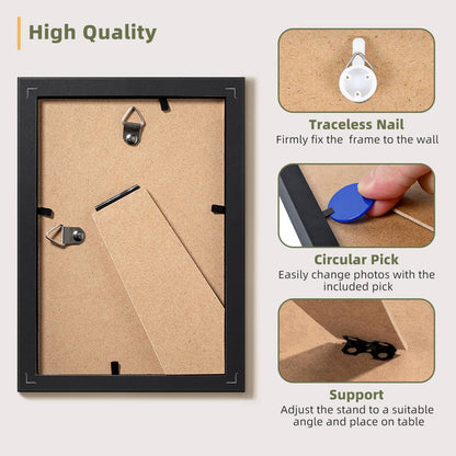 4x6 Picture Frame Set of 5, Black Frames Display Photo 3.5x5 with Mat or 4x6 without, Gallery Wall Frame Set, Wall or Tabletop Display (Black)