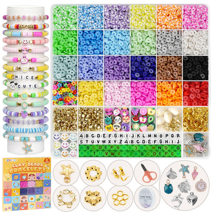 6100Pcs Clay Beaded Bracelet Making Kit for Girls 24 Colors Friendship Bracelet Beads Kit with Letter Beads Polymer Heishi Bead for Jewelry Making