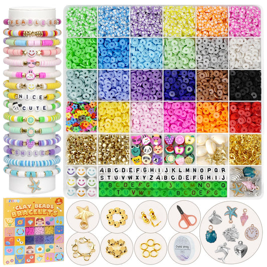 6100Pcs Clay Beaded Bracelet Making Kit for Girls 24 Colors Friendship Bracelet Beads Kit with Letter Beads Polymer Heishi Bead for Jewelry Making
