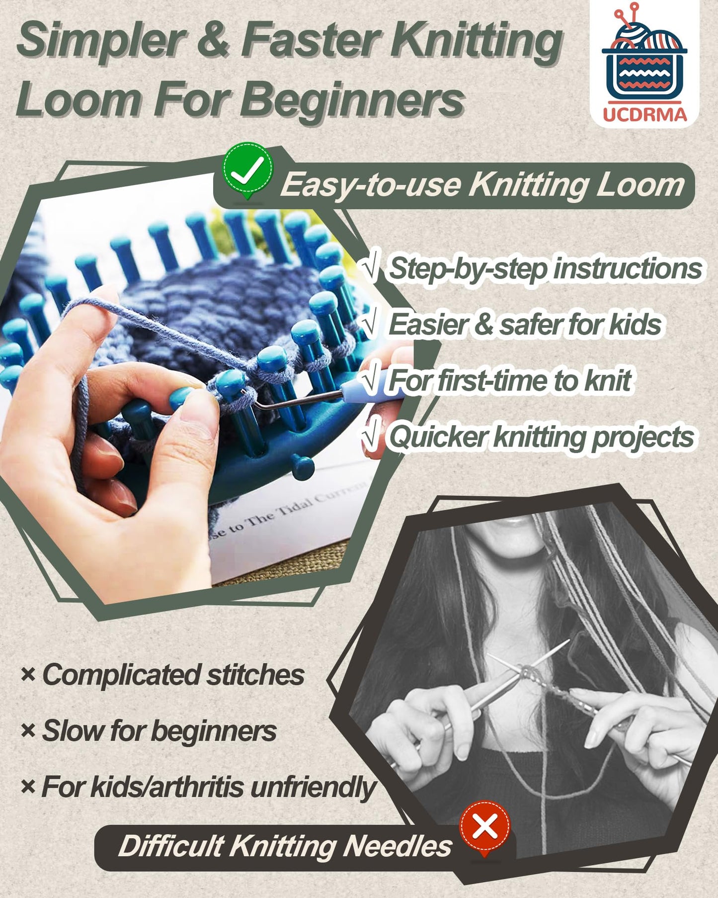Loom Knitting Kit with Yarn, 23PCS Round Knitting Loom Kit for Beginners Including Instructions and Pom Pom Maker, Easy & Quick Hat Knitting Loom Set/Scarf Loom Knitting Set for Family