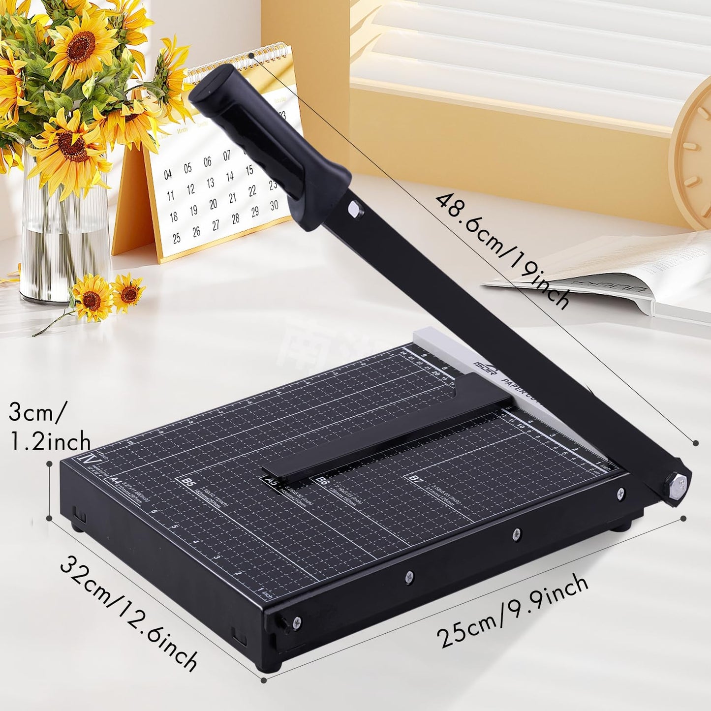 12-Inch Guillotine Paper Cutter, 15 Sheet Capacity, Blade Lock & Magnetic Guide, Heavy-Duty Metal Base for Precision Cutting of Cardstock, Photos, and Crafts - Ideal for Home & Office