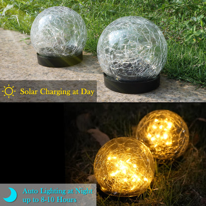 Garden Solar Lights, Outdoor Waterproof Cracked Glass Globe Solar LED Lights for Yard Pathway Patio Lawn Decoration, Warm White Ball Lights, 2Pack(4.7 inches)