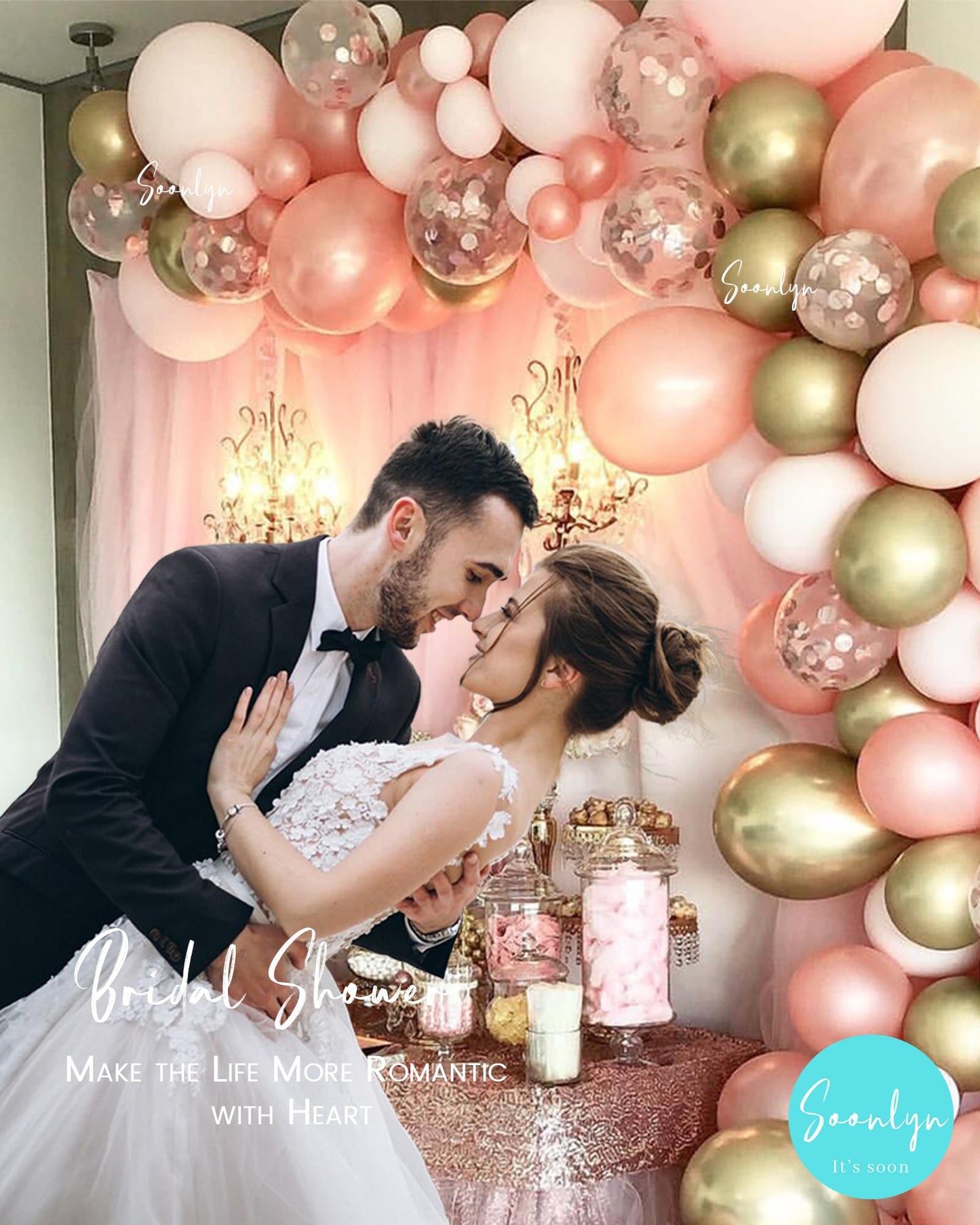 Rose Gold Balloons 140 Pack 12 Inch Gold and Pink Balloons and Pink Confetti Balloons Garland Arch Kit for Bridal Shower Baby Shower Party Decoration