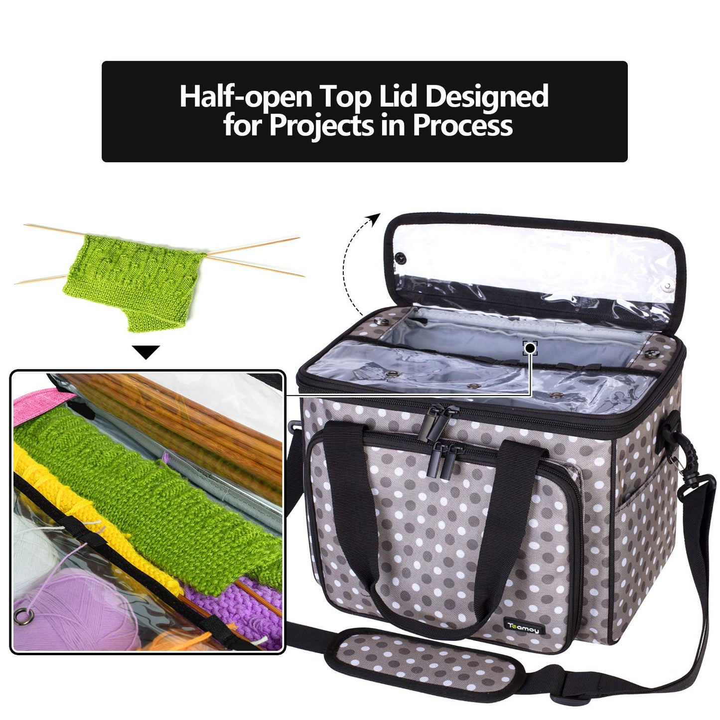 Knitting Bag, Yarn Storage Tote with Inner Divider for Yarn and Unfinished Project, High Capacity, Easy to Carry Crochet Hooks, Knitting Needles and Accessories-No Accessories Included
