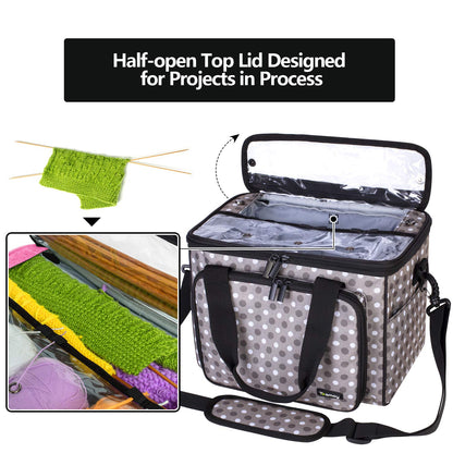 Knitting Bag, Yarn Storage Tote with Inner Divider for Yarn and Unfinished Project, High Capacity, Easy to Carry Crochet Hooks, Knitting Needles and Accessories-No Accessories Included