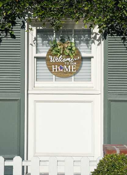 Seasonal Welcome Sign Front Door Decoration, Rustic Round Wood Wreaths Wall Hanging Outdoor, Farmhouse, Porch, for Spring Summer Fall All Seasons Holiday Halloween Christmas.
