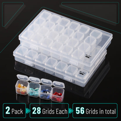 28 Grids, 2 Pack, Bead Storage Containers with 160pcs Label Stickers, Diamond Art, Bead Box, Diamond Painting Organizer
