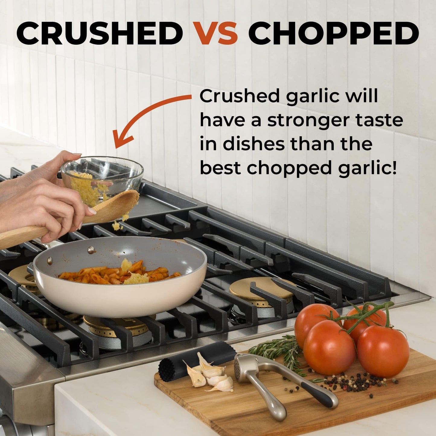 Kitchen Premium Garlic Press Set - Rust Proof & Dishwasher Safe Professional Garlic Mincer Tool - Easy-Squeeze, Easy-Clean with Soft, Ergonomic Handle - Silicone Garlic Peeler & Brush (Silver)